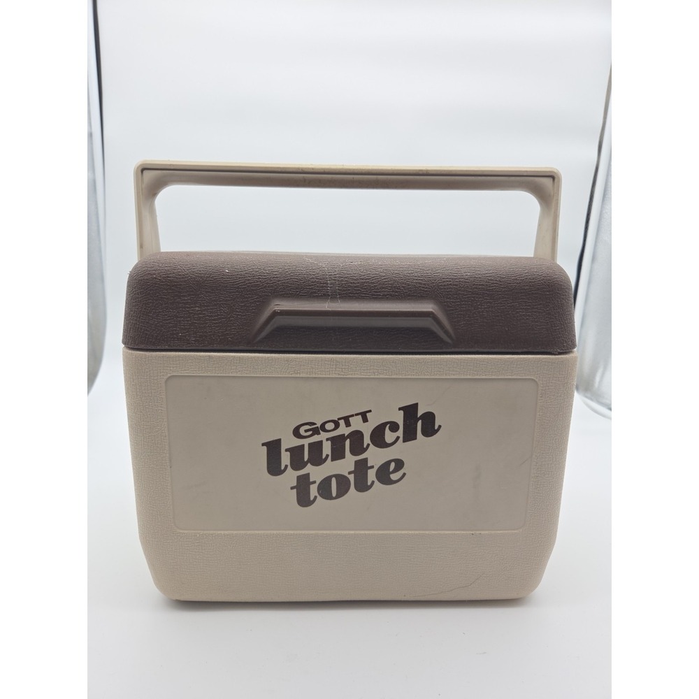 Vintage GOTT Lunch Tote 12 Cooler Model 1806 Brown Beige 6 Pack 70s 80s USA Made
